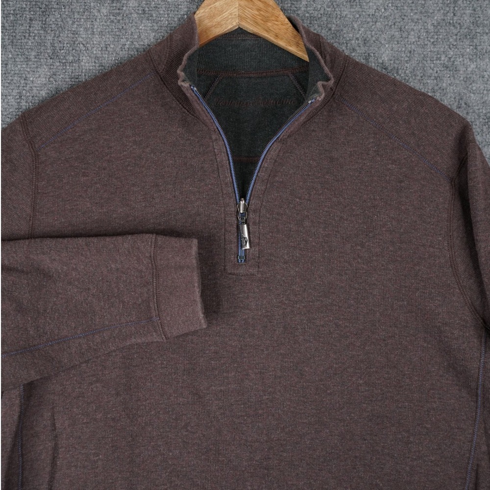 Tommy Bahama Pullover Mens XL Brown Heathered Half Zip Marlin Logo Mock Neck